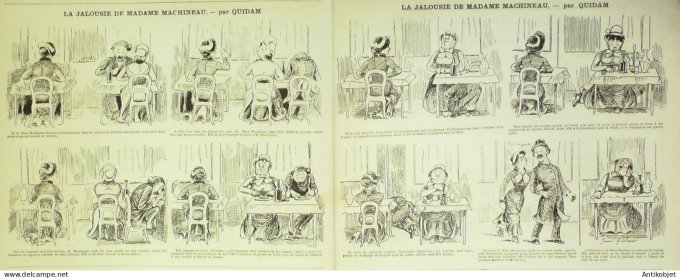 La Caricature 1882 #111 Guerre aux célibataires Robida Mme Machideau Quidam