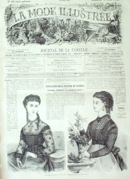 Journal Mode illustrée 1868 # 16 Tablier & corsage cachemire