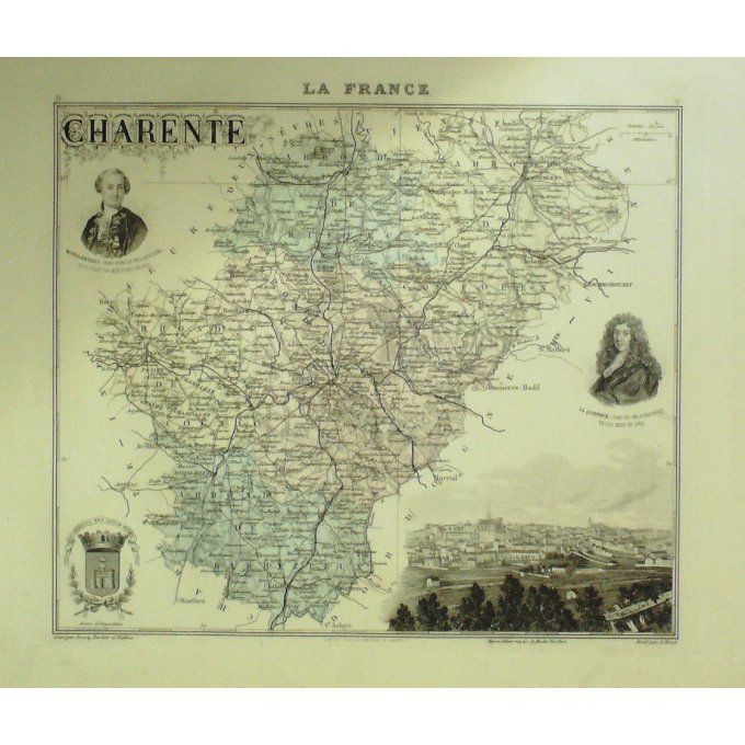Carte Charente (16) Angouleme Graveur Lecoq Waltner Barbier 1868