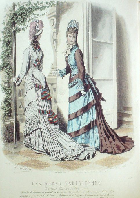 Gravure Les Modes Parisiennes 1876 #1701 Robes Cachemire des Indes Maison Roussel