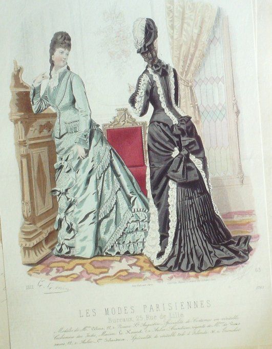 Gravure Les Modes Parisiennes 1876 #1703 Robes Cachemire des Indes Maison Céline a