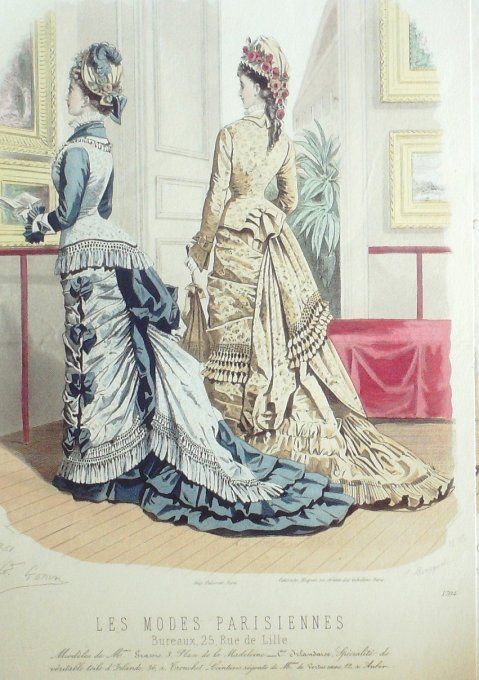Gravure Les Modes Parisiennes 1876 #1704 Robes toile d'Irlance Maison Grassis at