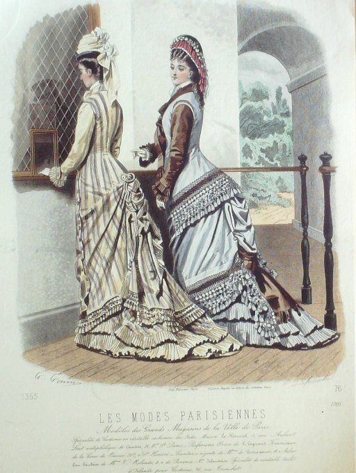 Gravure Les Modes Parisiennes 1876 #1705 Robes Cachemire des Indes Maison Roussel
