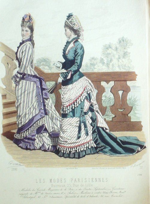 Gravure Les Modes Parisiennes 1876 #1706 Robes Perkale & lin magasins de la Paix a