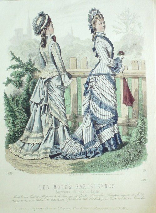Gravure Les Modes Parisiennes 1876 #1708 Robes tissus imprimé magasins de la Paix