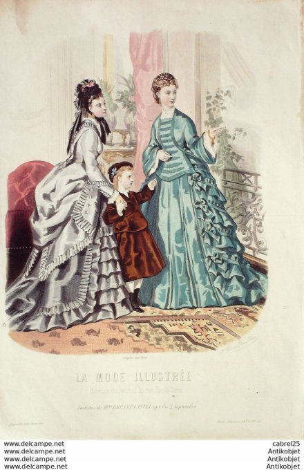 Gravure de mode La Mode illustrée 1873 n°13 (Maison Bréant-Castel)