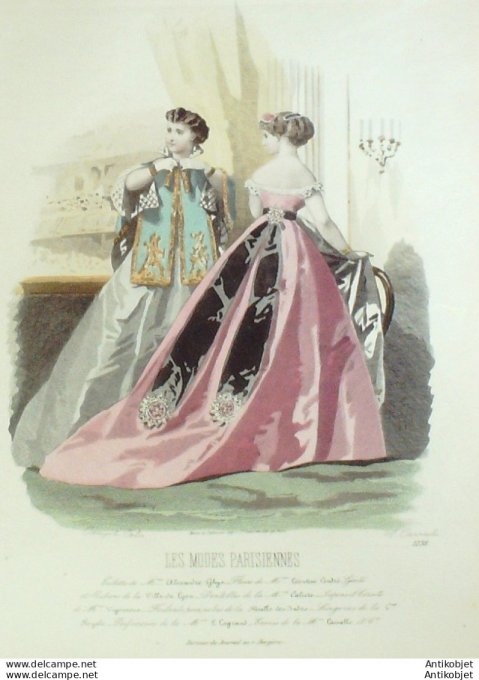 Gravure Les Modes Parisiennes 1865 #1238 Robes de cérémonie Maison Ghys