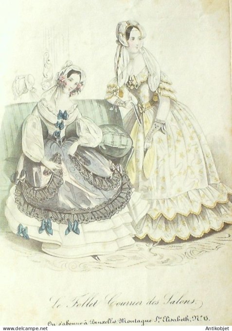 Gravure Mode Le Follet 1835 # 327 (aquarelle Old Fashion plate)