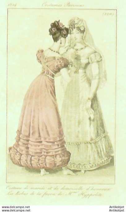 Gravure de mode Costume Parisien 1824 n°2211 Costume de mariée