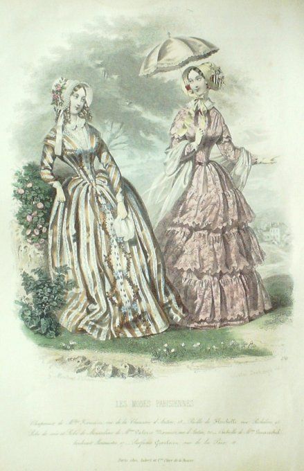 Gravure Les Modes Parisiennes 1846 # 170 Robe de soie Maison Mounier