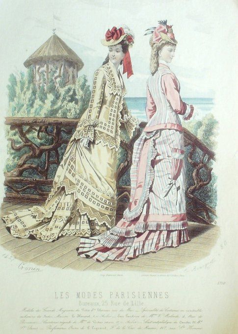 Gravure Les Modes Parisiennes 1877 #1710 Robes Cachemire des Indes Maison Roussel