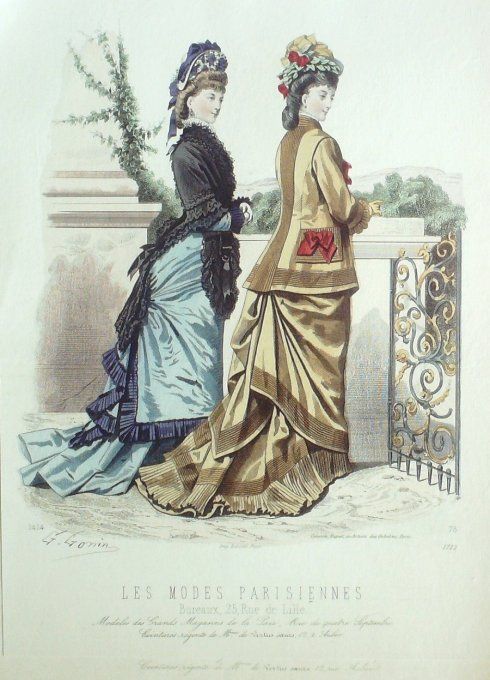 Gravure Les Modes Parisiennes 1877 #1712 Robes velours magasins de la Paix at