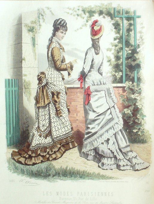 Gravure Les Modes Parisiennes 1877 #1713 Robes tissu & lin magasins de la Paix at