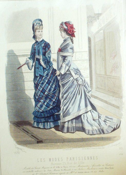 Gravure Les Modes Parisiennes 1877 #1715 Robes Madras tissu magasins de la Paix at