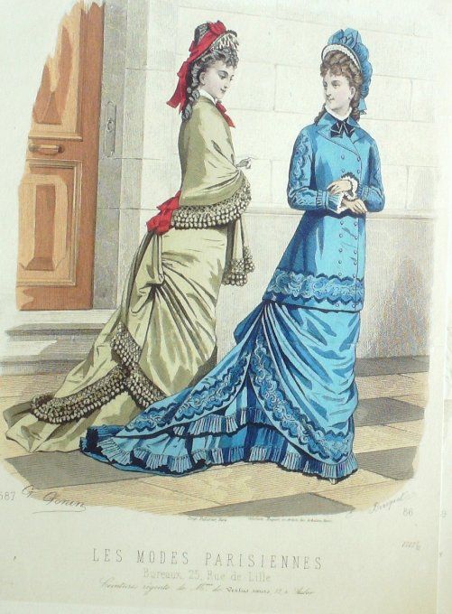 Gravure Les Modes Parisiennes 1877 #1717 Robes Maison Vertus