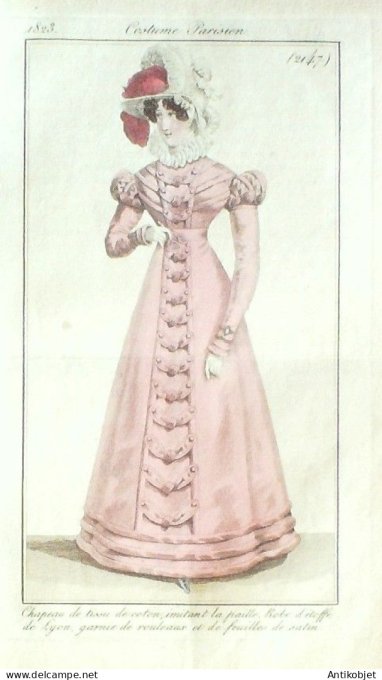 Gravure Mode Costume Parisien 1824 # 2147 (eau forte old Fashion plate