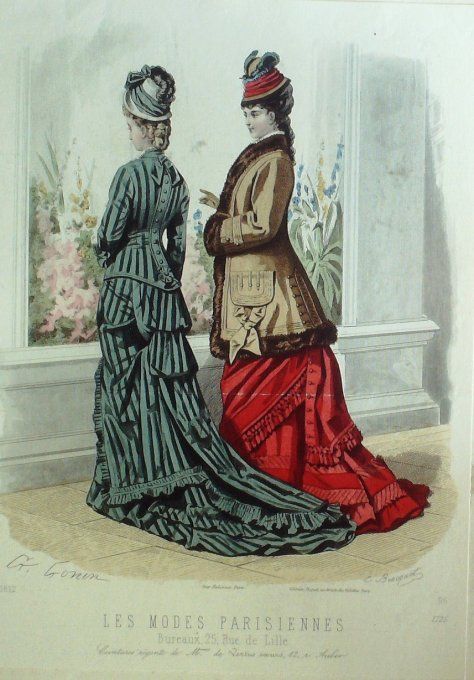Gravure Les Modes Parisiennes 1877 #1718 Toilettes Maison Vertus