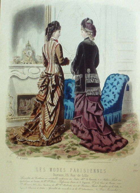 Gravure Les Modes Parisiennes 1877 #1727 Robes d'intérieur Maison Roussel at