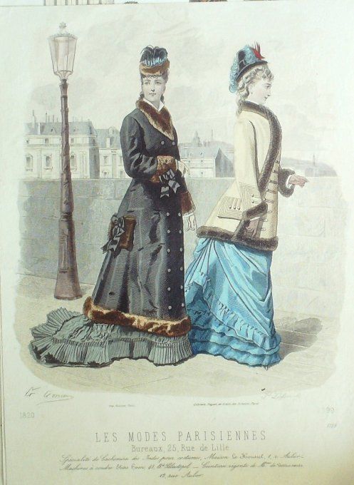 Gravure Les Modes Parisiennes 1877 #1728 Robes Cachemire des Indes Maison Roussel
