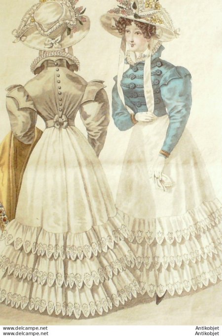 Gravure de mode Costume Parisien 1826 n°2393 Spencer de velours Robe perkale
