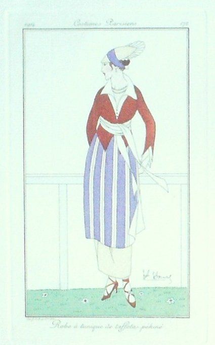 Gravure Costume Parisien 1914 #172 Honoré H (eau forte) Tunique de Taffetas