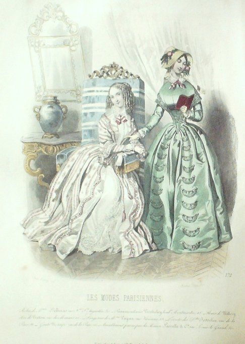 Gravure Les Modes Parisiennes 1846 # 172 Robes Maison Delbaas