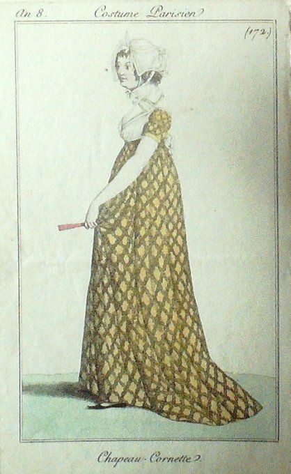 Gravure Mode Costume Parisien 1799 an  8 # 172 (eau forte old Fashion plate