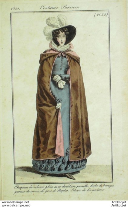 Gravure Mode Costume Parisien 1821 # 2022b (eau forte old Fashion plate