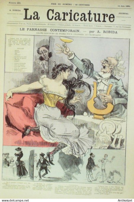 La Caricature 1884 #233 Le Parnasse contemporain Robida Loys Monde renversé Sorel Job