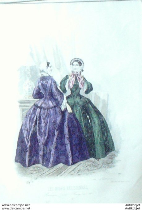 Gravure Les Modes Parisiennes 1851 # 616 Robes en gros de Naples