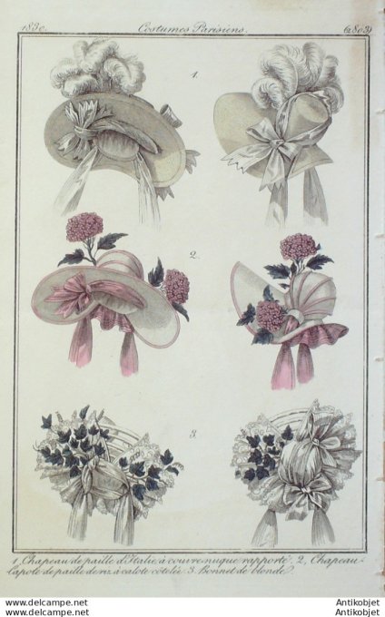 Costume Parisien 1830 # 2803 Bonnet de tulle capote de paille