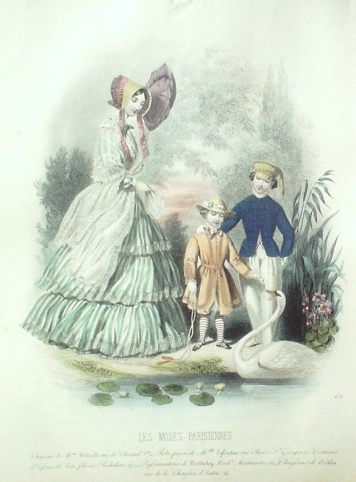 Gravure Les Modes Parisiennes 1846 # 173 Costumes enfants Maison Eglantine
