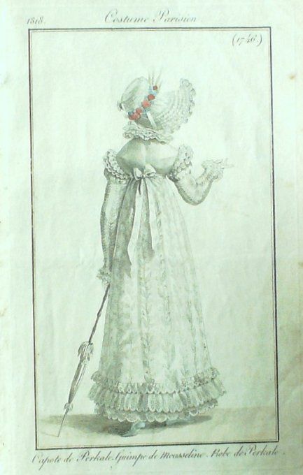 Gravure Mode Costume Parisien 1818 # 1746 (eau forte old Fashion plate