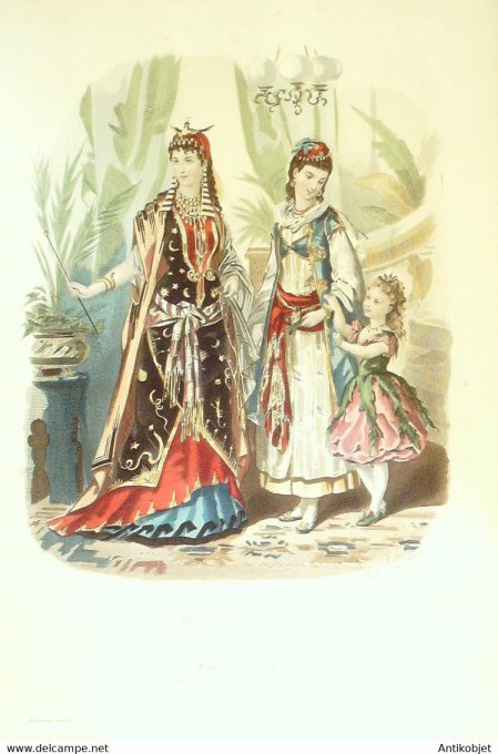 Gravure de mode La Mode illustrée 1876 n°02 Travestissements(Maison Bréant-Castel)