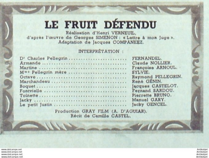Le fruit défendu Fernandel Francoise Arnoul Fernand Sardou