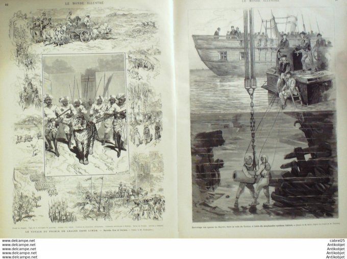 Le Monde illustré 1876 n° 979 Marseille (13) Toulon (83) Scaphandre Evrard (93) Inde Goa Baroda Ceyl