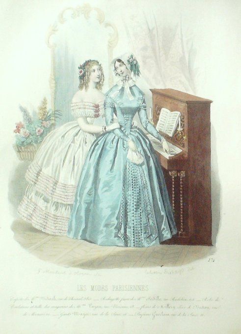 Gravure Les Modes Parisiennes 1846 # 174 Redingote Maison Seville