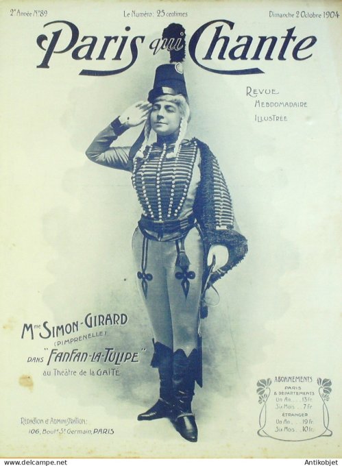Paris qui chante 1904 n° 89 Simon-Girard P'Tit Riot Raoult Muffat Fanfan la-Tulipe