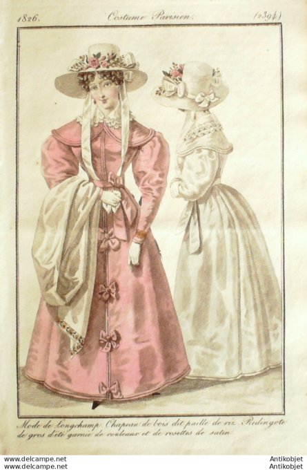 Gravure de mode Costume Parisien 1826 n°2394 Redingote de gros d'été