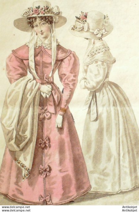 Gravure de mode Costume Parisien 1826 n°2394 Redingote de gros d'été