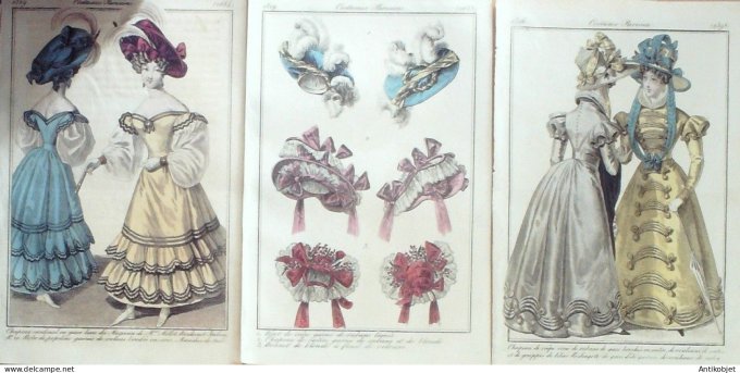 Gravures de mode Costume Parisien 1825 à 1829 Lot 36 9 pièces