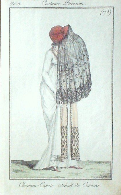 Gravure Mode Costume Parisien 1799 an  8 # 175 (eau forte old Fashion plate