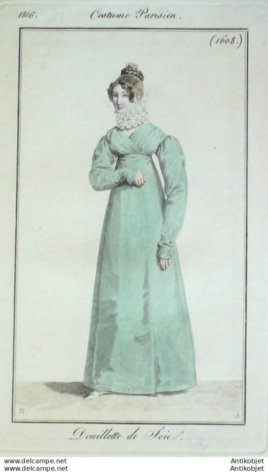 Gravure de mode Costume Parisien 1816 n°1608 Douillette de soie