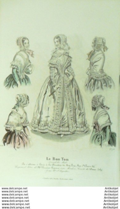 Gravure Mode Le Bon Ton 1843 # 775 (aquarelle old fashion plate)