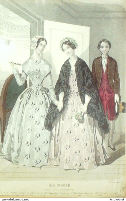 Gravure La mode 1845 # 37 (aquarelle old Fashion plate)