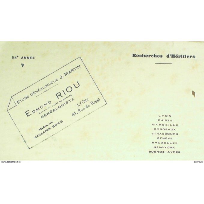 Buvard RIOU EDMOND Généalogie