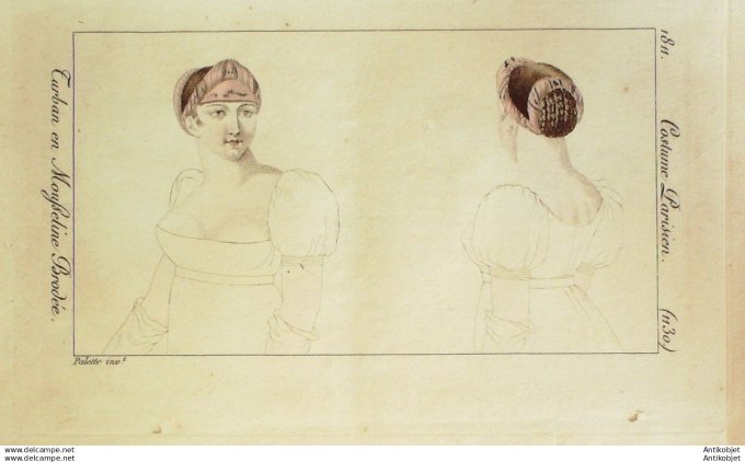 Gravure Mode Costume Parisien 1811 # 1130 (eau forte old Fashion plate