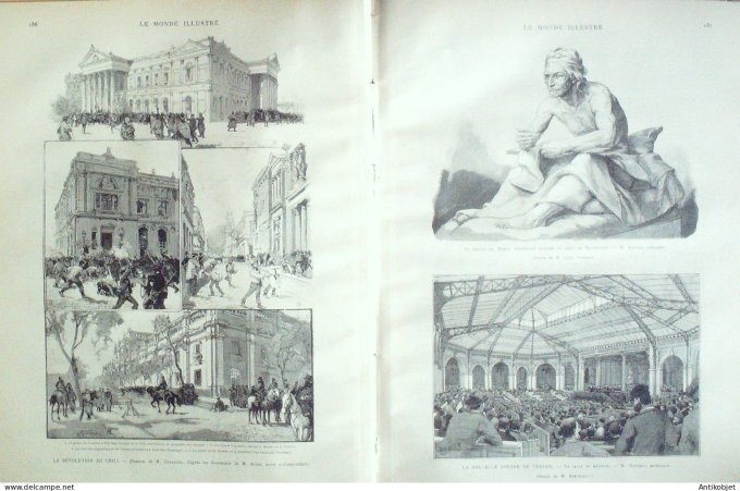 Le Monde illustré 1891 n°1769 Inde radjah de Mysore Chili Santiago Edmond de Goncourt