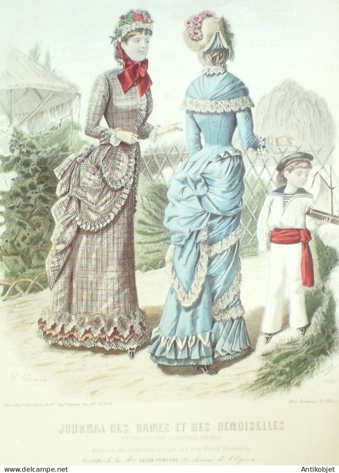 Gravure Mode J.Dames & Demoiselles 1877 # 1920 (Old Fashion plate)