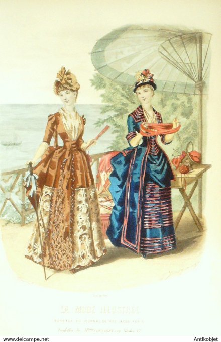 Gravure de mode La Mode illustrée 1885 n°27 (Maison Coussinet)